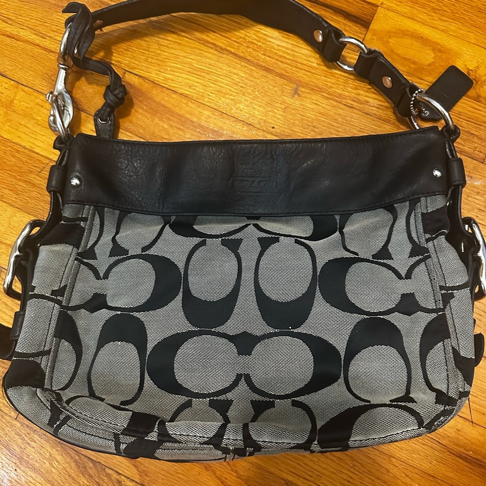 Coach Black and Gray Signature Shoulder Bag
